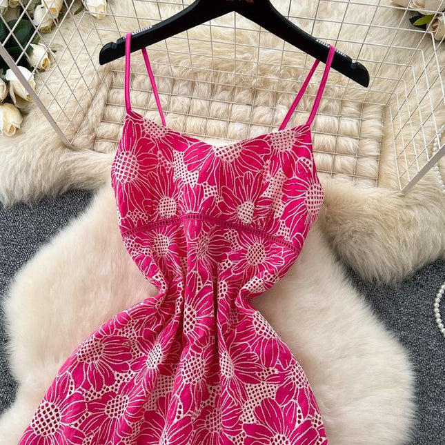 French Premium Embroidery Hollow Out Backless Halter Vacation Elegant Long Dresses for Women