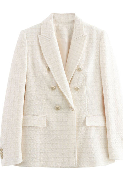 Beige Color Double Breasted Long Sleeve Notched Collar Casual Fashion blazer for Women