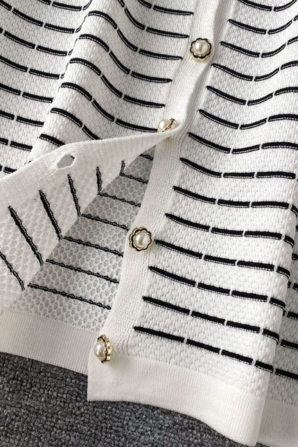 Knitwear Manufacturer Custom Contrast Color Striped V Neck Single Breasted Sleeveless Luxury Knit Dress