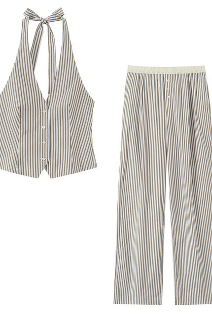 Striped Print Back Hollow Out Hot Sale Casual Fashion Women's Halter tank Tops