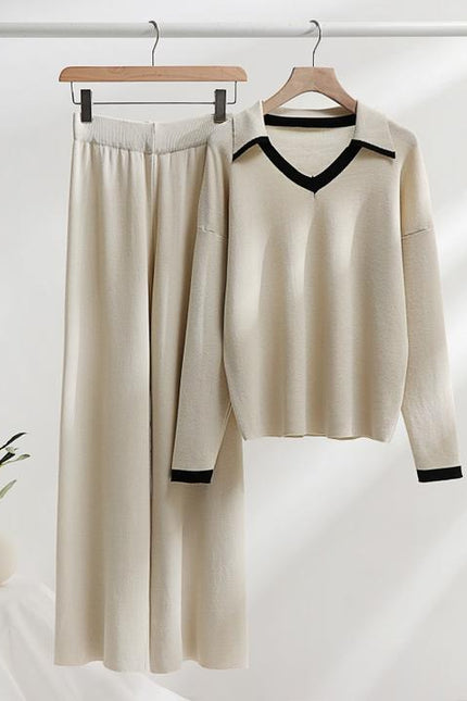 Casual Loose 2 Piece Set for Women V-neck Top High Waist Knitted Dress Set Jogging Suits Wholesale