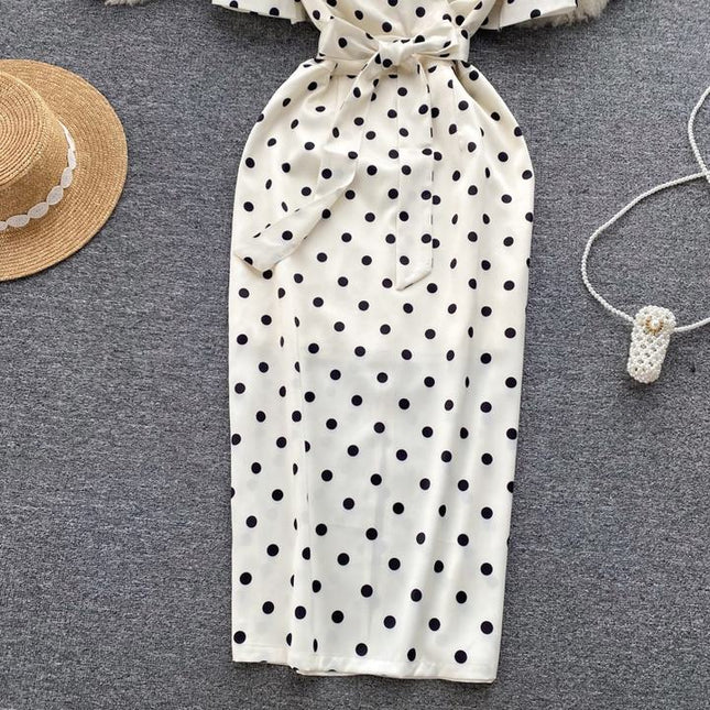 Summer Latest V Neck Short Sleeve Straight Casual Polka Dot Summer Dress