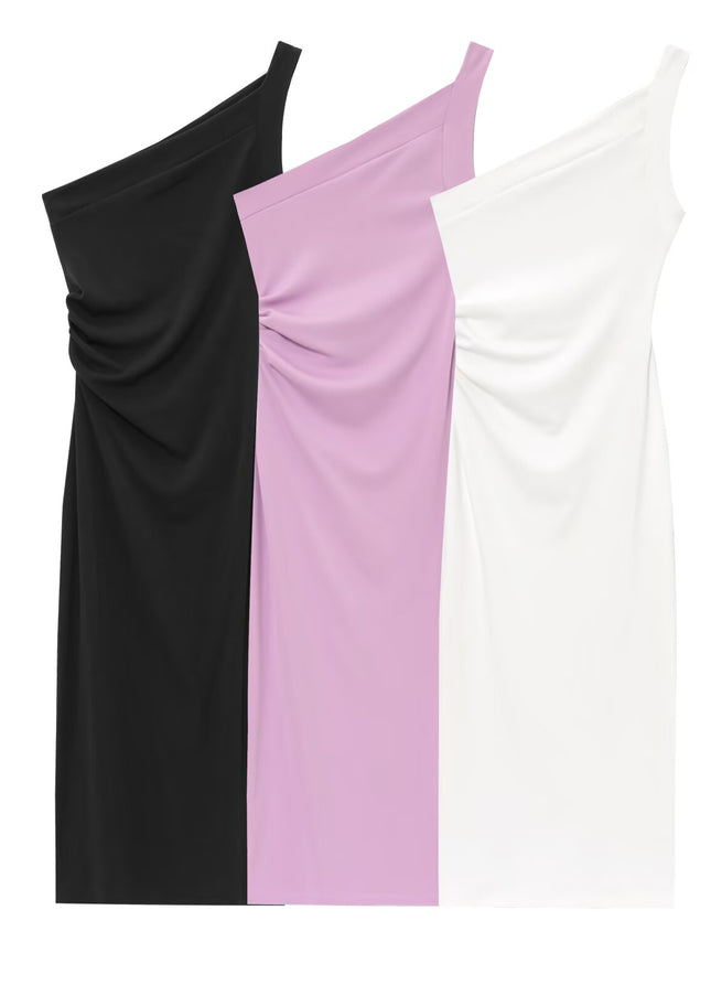 3 Colorway Asymmetrical Design Solid Color Sleeveless Casual Fashion Summer Long Dress for Women