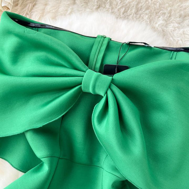 Green Dresses Women Bow Tie Sheath Party Waisted Party Dresses