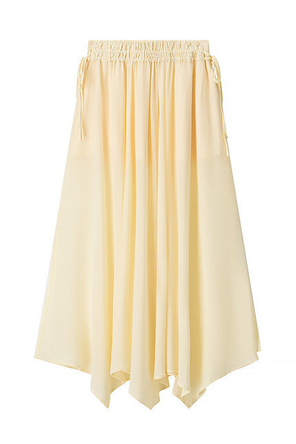 Crew Neck Front Ruffle Long Sleeve Blouse Yellow Color Long Skirt Causal Fashion Women 2 Piece Set