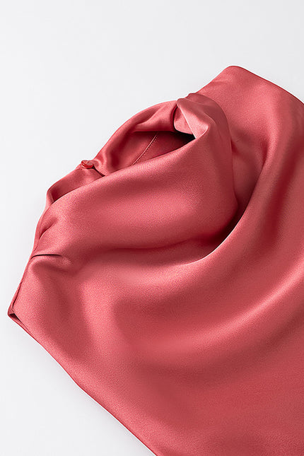 Red Color Sleeveless Crew Neck Hot Sale Casual Fashion Satin Long Dress for Women