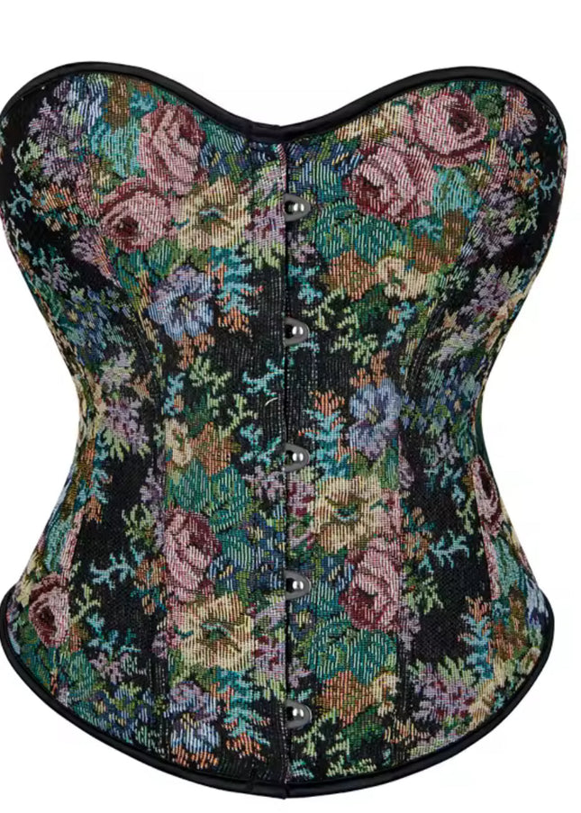 Floral Embroidered Strapless Corset – Backless Lace-Up Crop Top