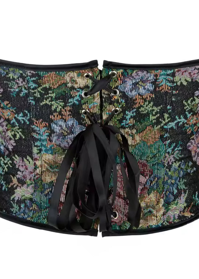 Floral Embroidered Strapless Corset – Backless Lace-Up Crop Top