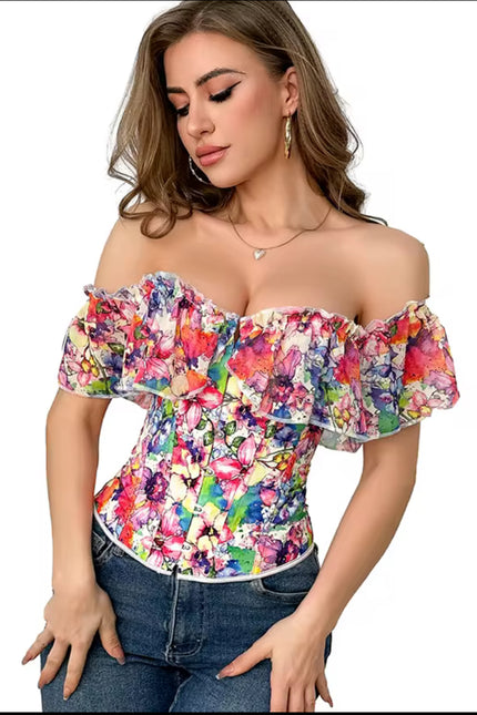 Fuchsia Floral Victorian Corset