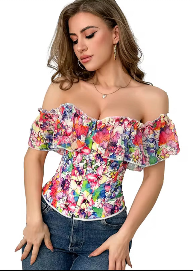 Fuchsia Floral Victorian Corset