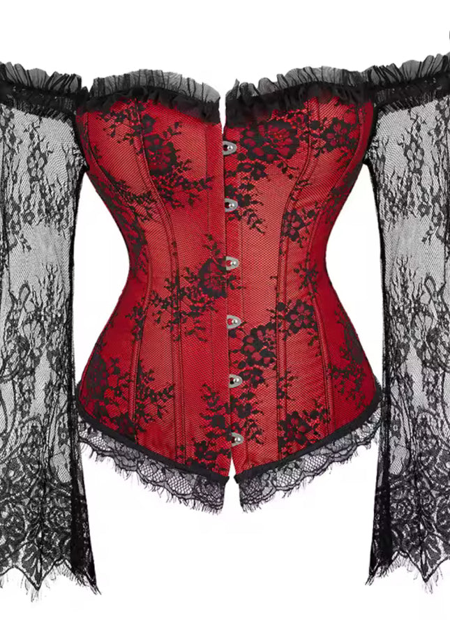 Overbust Corset – Floral Lace & Long Sleeves
