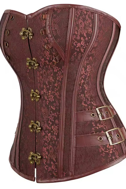Brown Steampunk Overbust Corset – Brocade Faux Leather