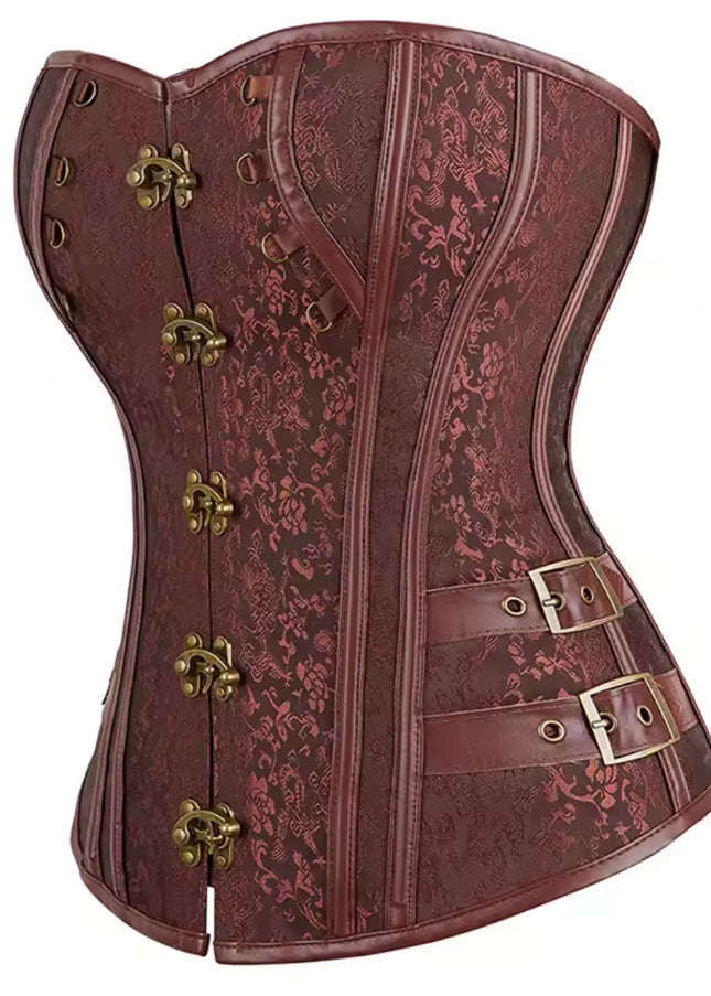 Brown Steampunk Overbust Corset – Brocade Faux Leather