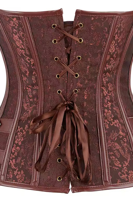 Brown Steampunk Overbust Corset – Brocade Faux Leather