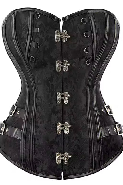 Brown Steampunk Overbust Corset – Brocade Faux Leather