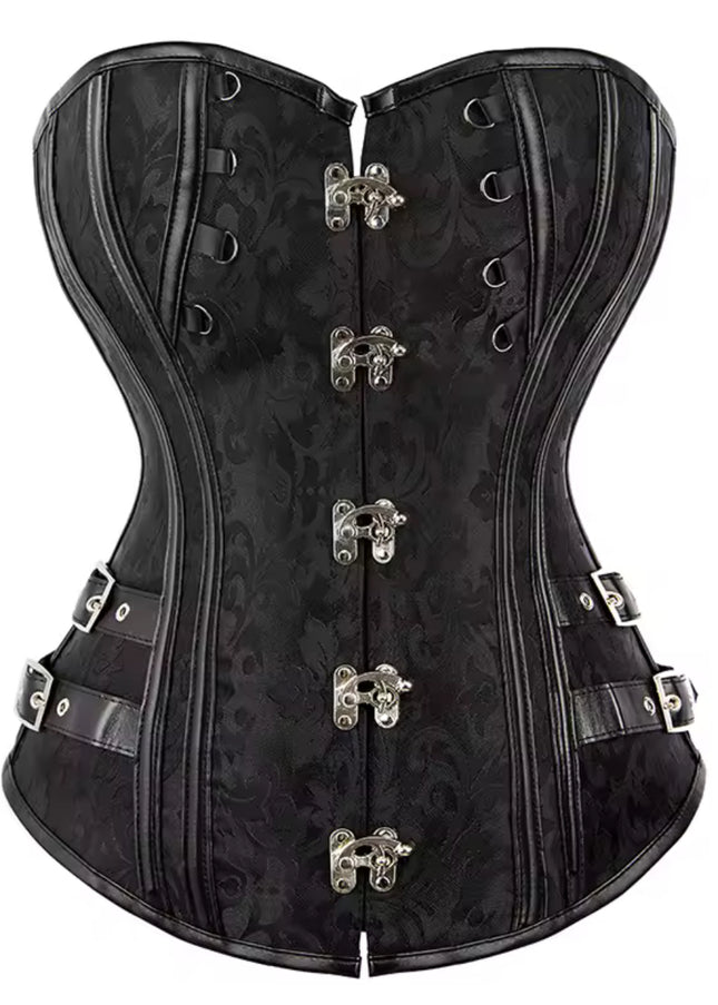 Brown Steampunk Overbust Corset – Brocade Faux Leather