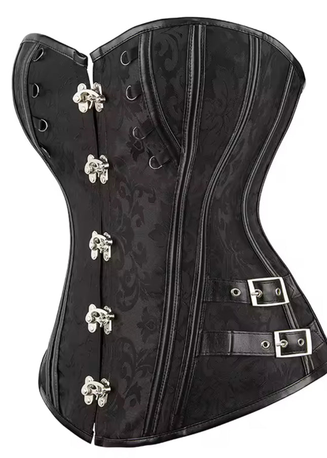 Brown Steampunk Overbust Corset – Brocade Faux Leather