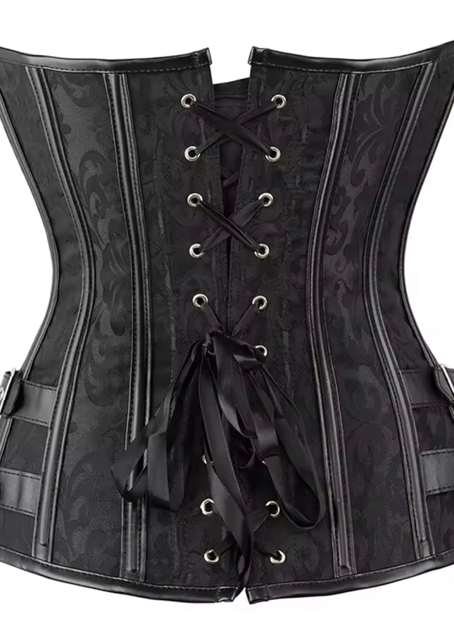 Brown Steampunk Overbust Corset – Brocade Faux Leather