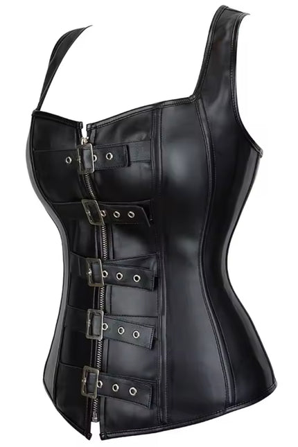 Women's Black Leather Corset Top