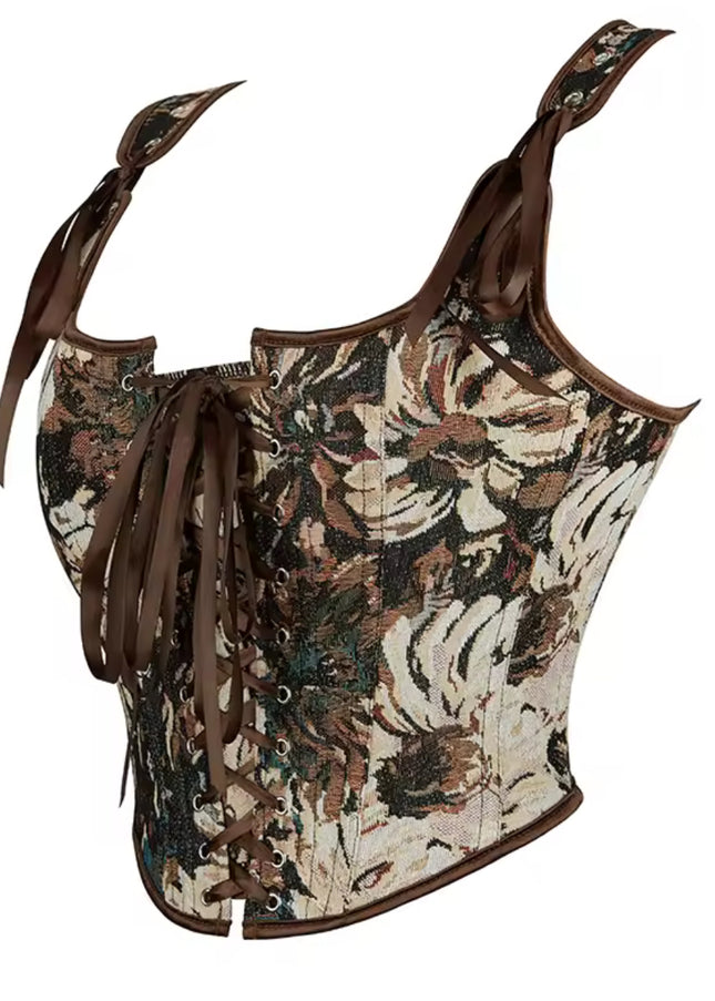 Women's Vintage Floral Renaissance Sleeveless Corset Crop Top