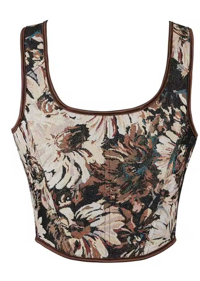 Women's Vintage Floral Renaissance Sleeveless Corset Crop Top
