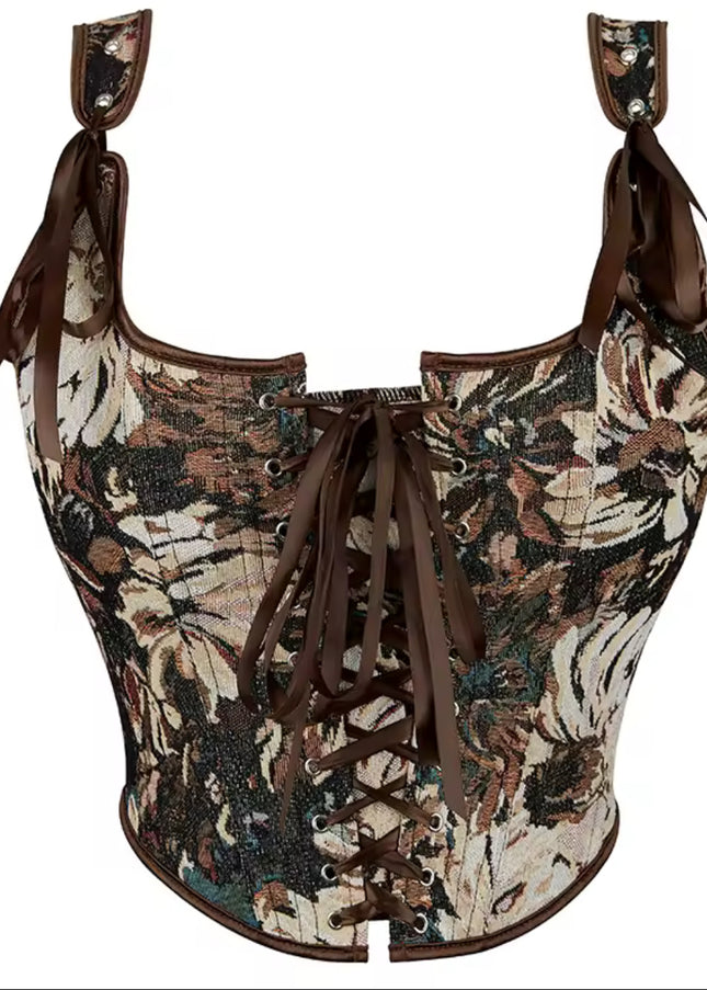 Women's Vintage Floral Renaissance Sleeveless Corset Crop Top