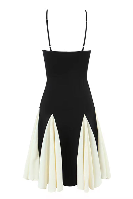 Spaghetti Strap Beige Black Mini Dress
