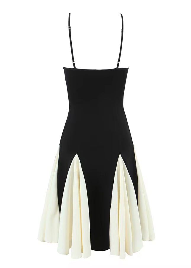 Spaghetti Strap Beige Black Mini Dress
