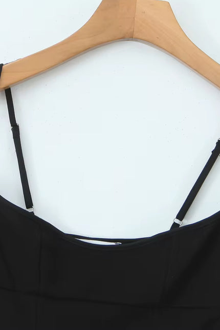 Spaghetti Strap Beige Black Mini Dress