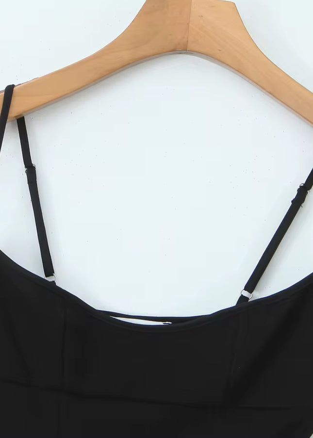 Spaghetti Strap Beige Black Mini Dress