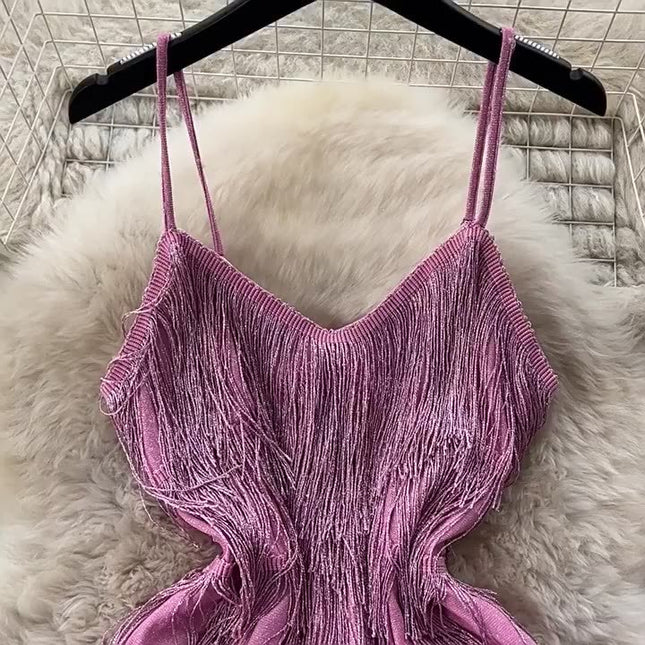 S-xl Summer Strap Tassel Dress New Women's Short Birthday Party Banquet Mini Dress