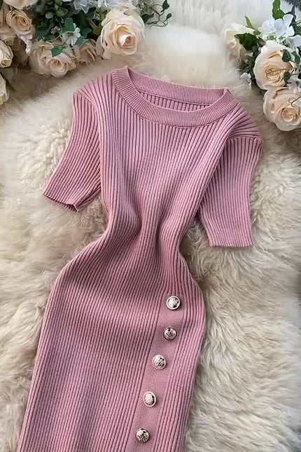 Summer New Arrives High Waist Tight Knit Dress Elegant Knit Sweater Dress