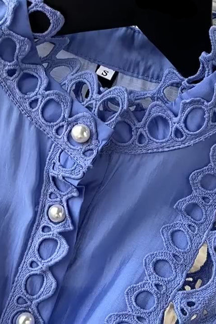 Sexy Summer Temperament Court Style Hollow Lace A-line Skirt Stand Collar Slimming Dress Female Summer Lace-up Waist Dress