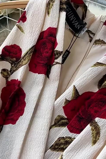 Sleeveless V-neck Print A-line Dress Summer Vintage High Waist Midi Dress Ladies Casual Dress Clothes Women Wholesale