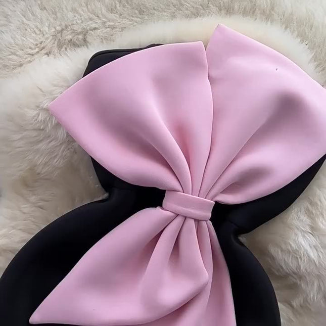 Autumn New French High End Bra Bow Knot Split Design Feel Waist Closing Slim Fit Women's Dress