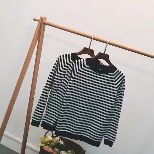 New Style Autumn Winter Women Sweater Striped Vintage Casual Elegant Knit Wear Female Pullovers Tops Korean O-neck Sweaters Lady