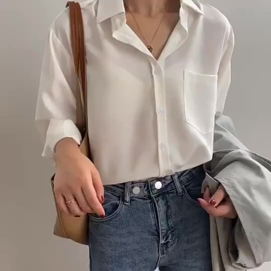 High Quality Spring New Solid Color Simple Long Sleeve Lapel Shirt Female