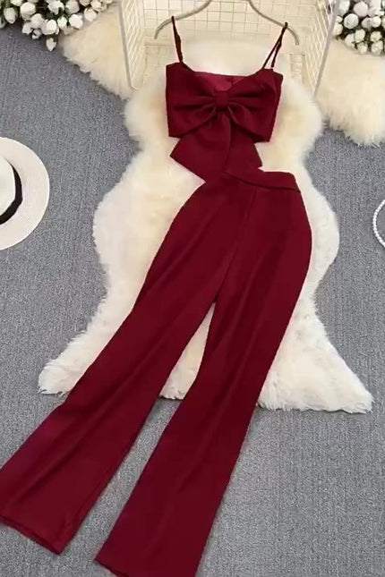 Casual Set of Female Casual Pants Pants Two-piece Bow Top Set
