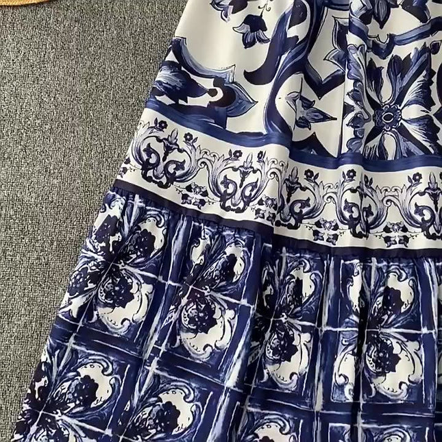 Sleeveless Print A-line Dress Summer Simple High Waist Maxi Dress Ladies Elegant Dresses Clothes Women Wholesale
