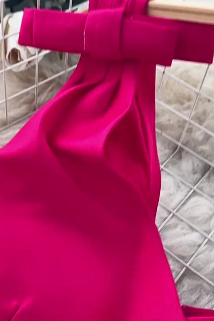 New Arrival Hepburn Fashion Trendy Bow Diamond V-neck Vestidos Women Elegant Summer Casual Dresses