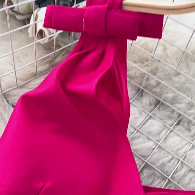 New Arrival Hepburn Fashion Trendy Bow Diamond V-neck Vestidos Women Elegant Summer Casual Dresses
