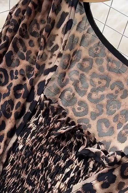 Women Square Neck Sleeveless Summer New Waisted Loose Wide Leg Pants Leopard Print Jumpsuit