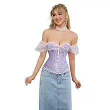 Fashion Stylish Corset Tops Women Off Shoulder Strapless Lace-up Buckle Bustier Corset Lady Lace Sexy Tank Crop Top White Black