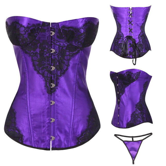 Women Corset Floral Printed Gray Red Purple Green Corset Shapewear Waist Bustier Cincher Top Underwear Corselet