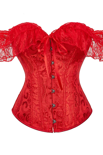 Womens Bustier Corset Lace Up short sleeve sheer corset blouse costume crop top lingerie waist cincher