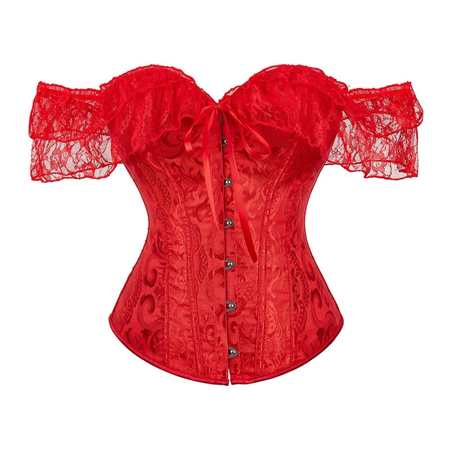 Womens Bustier Corset Lace Up short sleeve sheer corset blouse costume crop top lingerie waist cincher