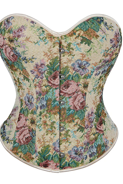 Front 5-busk closure denim jeans fabric strapless renaissance corset women plain lace-up corset top green