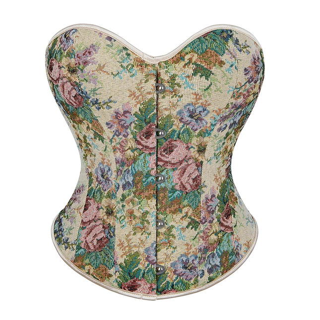 Front 5-busk closure denim jeans fabric strapless renaissance corset women plain lace-up corset top green