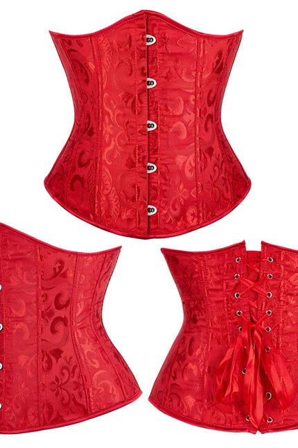 Burlesque Underbust Corset White Black Red Blue Pink Apricot Green Brown Floral Waist Bustier Bauques Plus Size Corselet