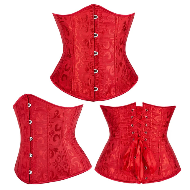 Burlesque Underbust Corset White Black Red Blue Pink Apricot Green Brown Floral Waist Bustier Bauques Plus Size Corselet